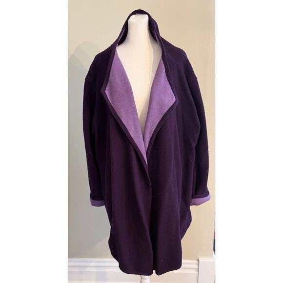 Lambswool Doubleface Cape Jacket Shacket Open Cardigan Purple Size XL - Picture 1 of 6